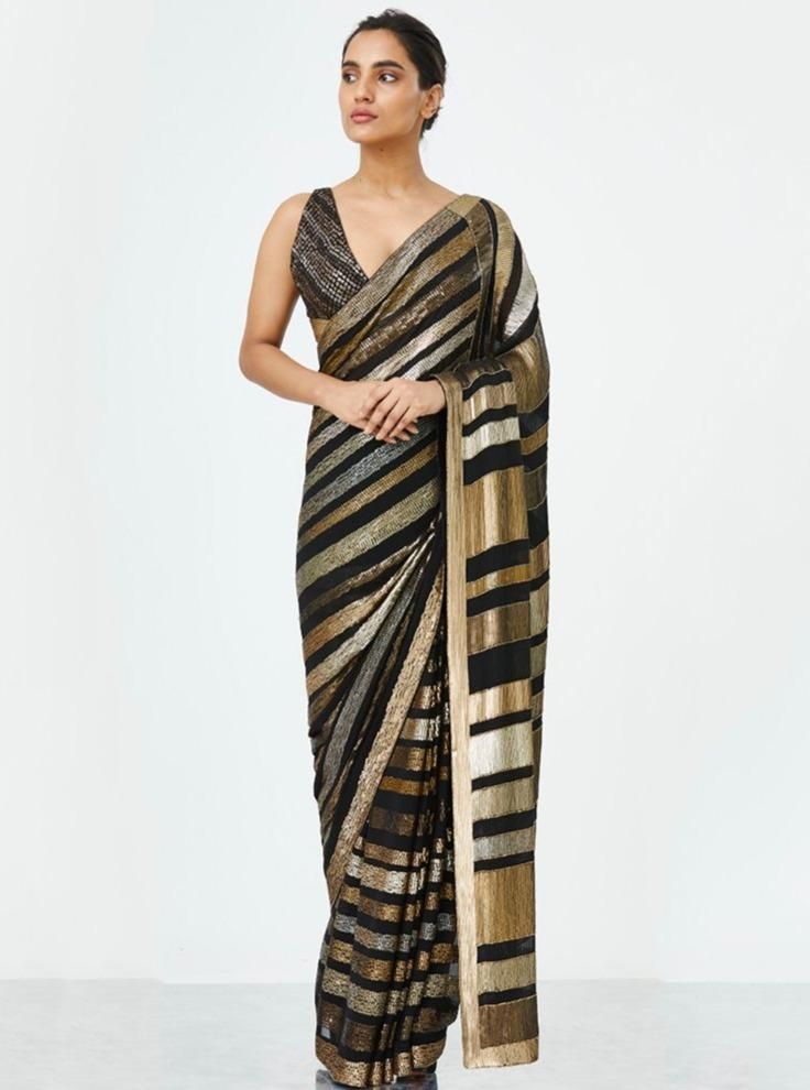 Black golden line sarees